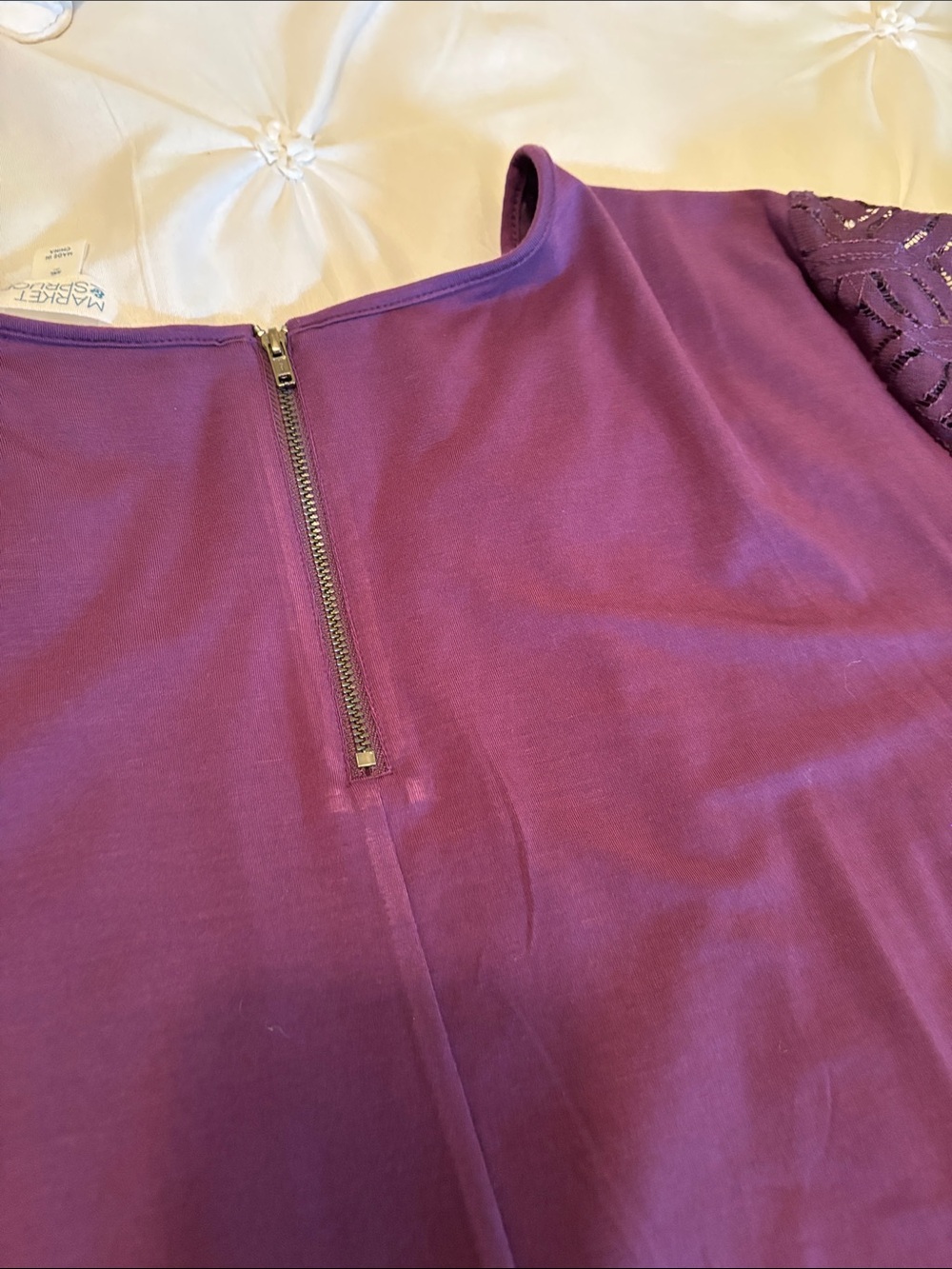 Market & Spruce Purple Short Sleeve Lace Overlay Top - Picture 3 of 4